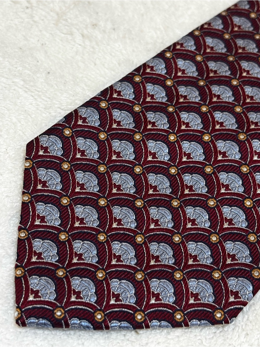 Jos. A. Bank Burgundy and Light Blue Geometric Silk Tie